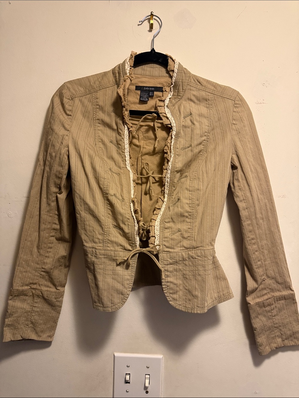 Zara vintage Tan Lace-Up Cotton Blazer